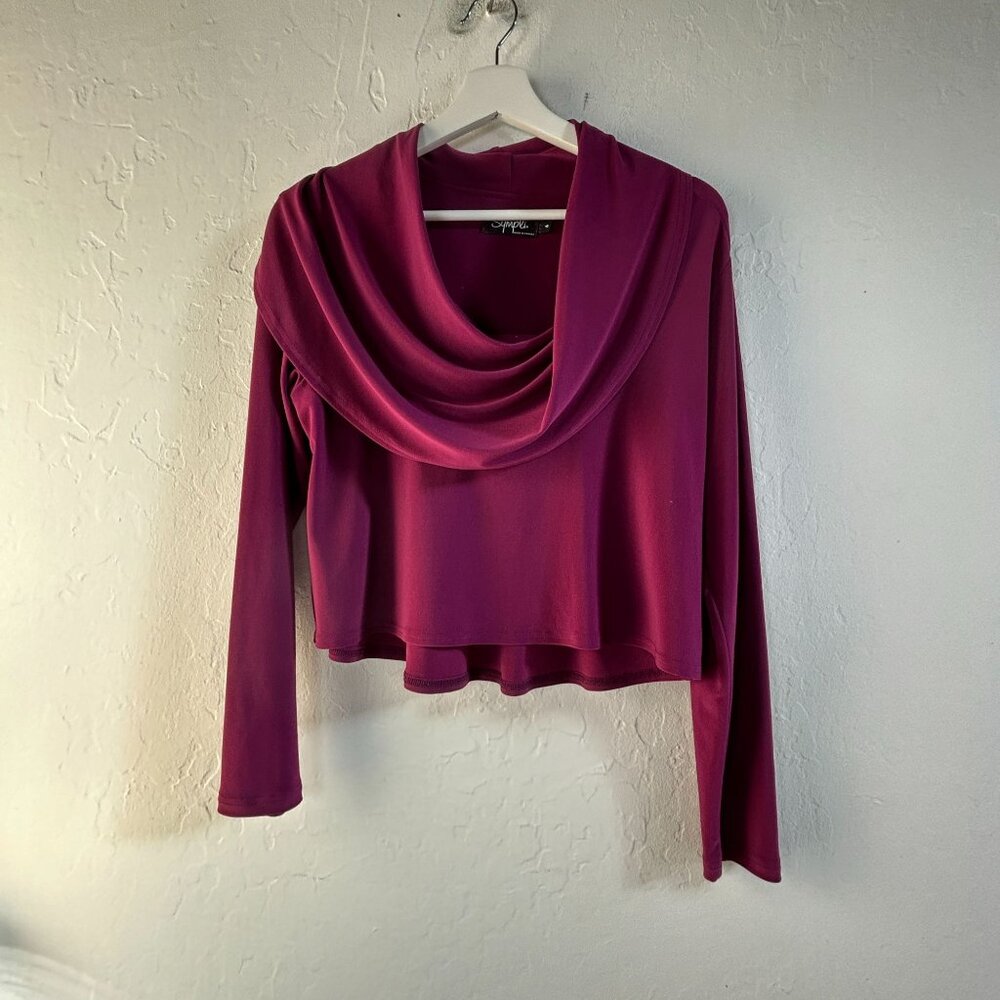 Sympli Womens Long Sleeve Cowl Neck Cropped Top Size 6 Magenta Pink Stretch